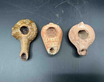 Box 9 - Set of 3 Ancient Style Terracotta Oil Lamps