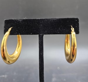 14K Yellow Gold Rounded Hoop Earrings