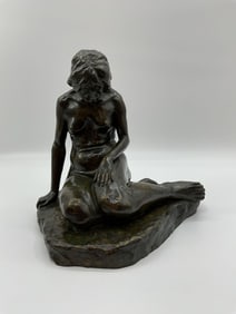 Bronze Sculpture of Kneeling Nude Woman Signed - Artist Unknown