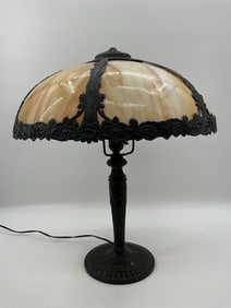 Antique 1920's Slag Glass and Cast Iron Table Lamp
