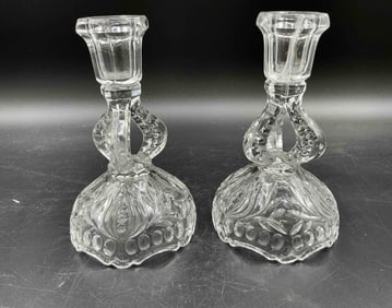 Pair of Crystal Compote Dishes on Pedestal Stems