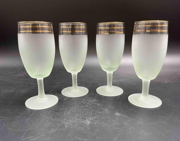 Set of 4 Frosted Stemmed Glasses with Gold Trim