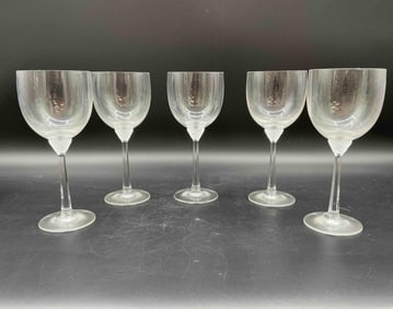 Set of 5 Etched Crystal Coupe Glasses with Textured Base
