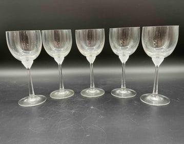 Set of 5 Villeroy & Boch Etched Crystal Coupe Glasses with Textured Base