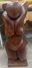 Abstract Carved Wood Nude Female Torso Sculpture