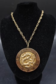 14KT Yellow Gold Asian Dragon Pendant Necklace with Chain
