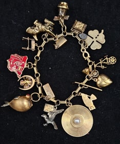 Vintage 14kt Gold Charm Bracelet with Assorted Charms