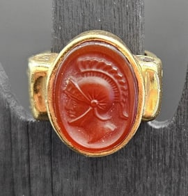 14kt Gold Intaglio Ring with Roman Warrior Cameo