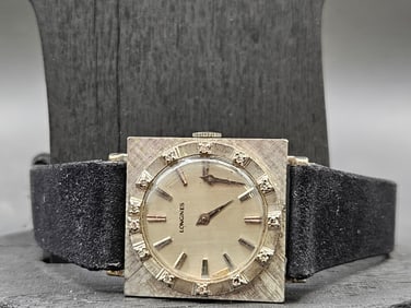 Longines Square Watch with Diamonds in 18kt White Gold