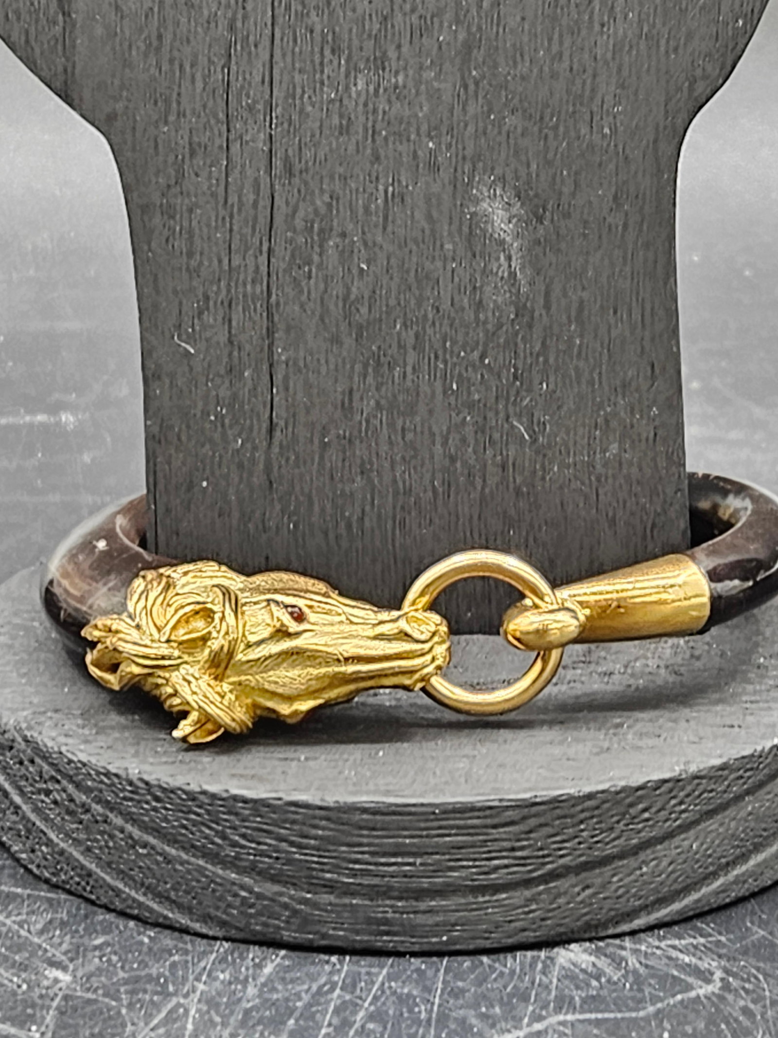 Gay Frères 18K Gold & Black Resin/wood Horse Head Bangle Bracelet (1 of 5)