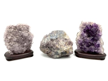 Group of Amethyst and Fluorite Crystal Clusters