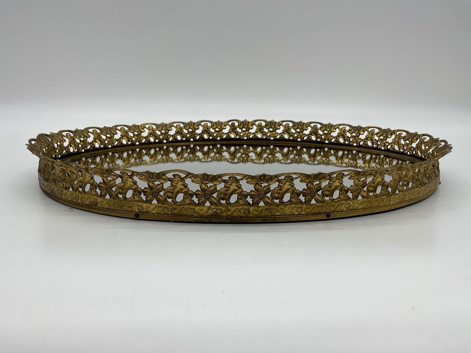 Antique Oval Mirror with Ornate Brass Frame (1 of 3)