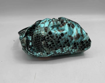 Teal Faux Snakeskin Drawstring Purse