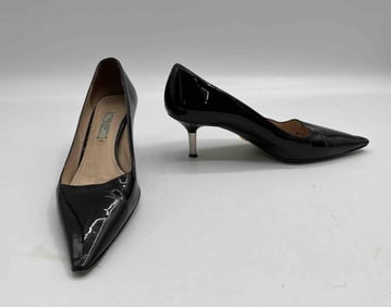 Prada Black Patent Leather Pointed-Toe Pumps, Size 37