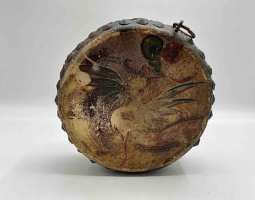 Antique Asian Painted Drum with Dragon Motif