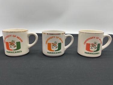 Vintage University of Miami Hurricanes Coffee Mugs (Set of 3)