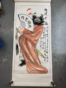 Chinese Scroll Painting of a Warrior Monk