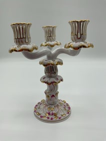 Herend Hungary Hand-Painted Porcelain Three-Light Candelabra