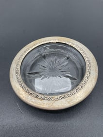 Vintage Cut Glass Coaster with Sterling Silver Rim