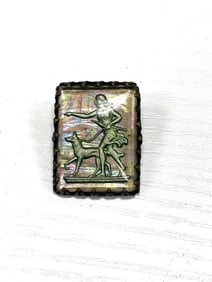 Vintage Mother-of-Pearl and Metal Relief Brooch – Diana the Huntress