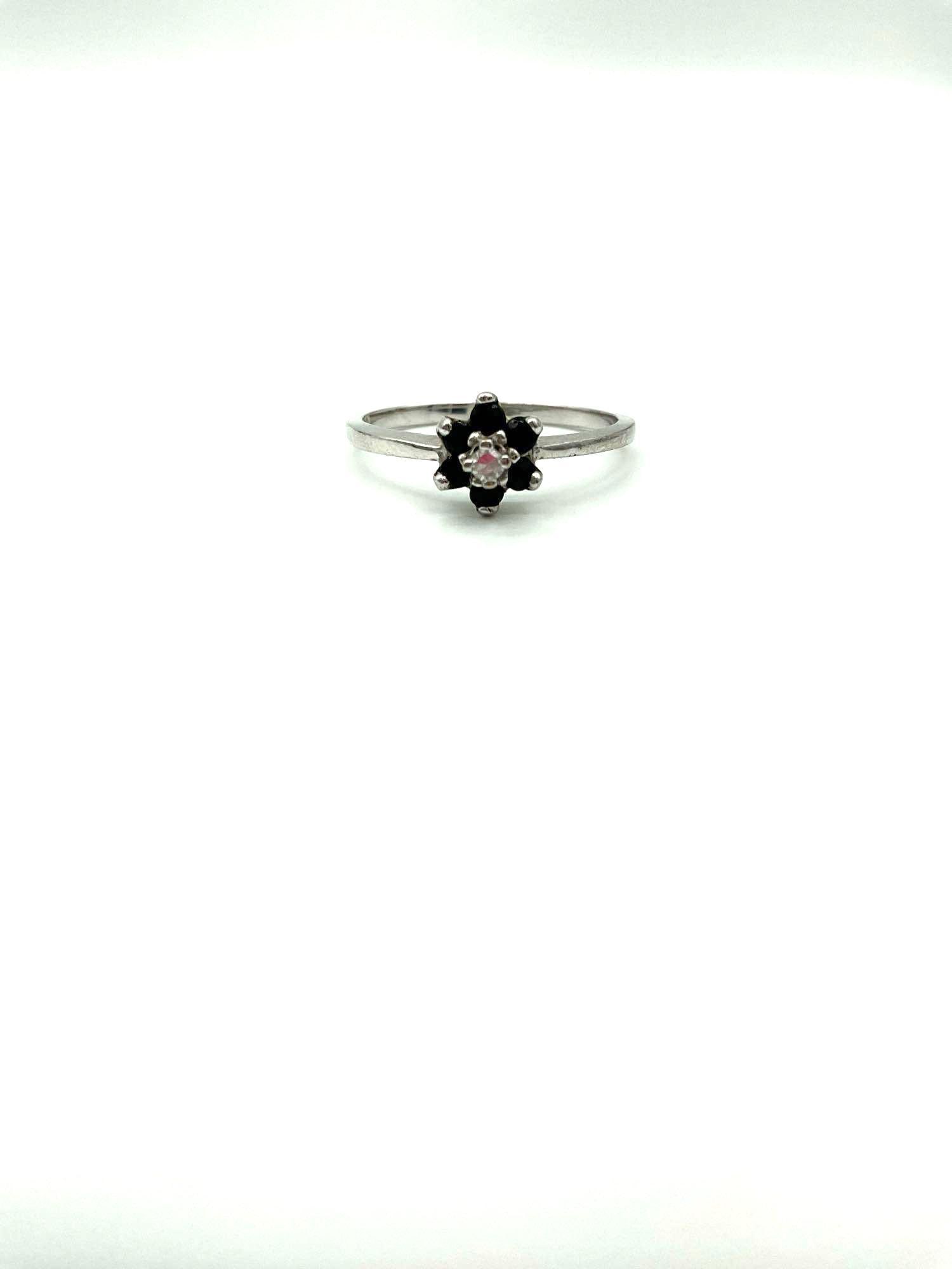White 10Kt. Gold Ring with Diamond and Sapphire Flower Cluster (1 of 4)