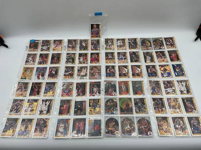 73 NBA Basketball Card Lot: Large mixed lot of early 1990s NBA basketball trading cards featuring players such as Michael Jordan, Charles Barkley, Gary Payton, James Worthy, John Starks, and others. Includes a mix of Upper Deck
