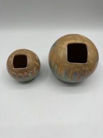 Pair of Drip Glaze Studio Pottery Vessels