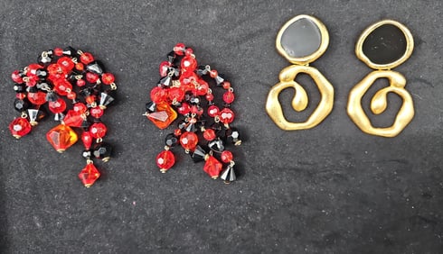 Pair of Vintage Clip-On Earrings – Beaded & Abstract Gold-Tone Styles
