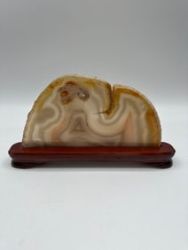 Polished Agate Slice on Wood Stand