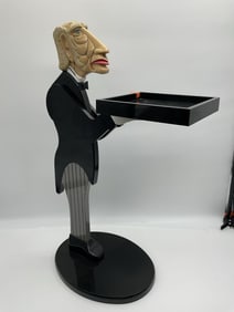 Whimsical Butler Valet Tray Stand with Caricature Face