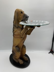 Bloodhound Dog Resin Side Table with Glass Top