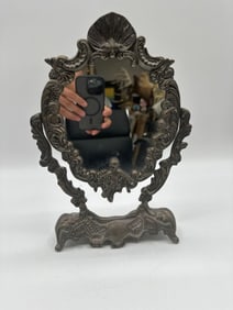 Ornate Art Nouveau Style Metal Vanity Mirror with Cherub Motif