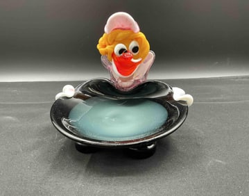 Murano Art Glass Clown Dish with Black Cape Base