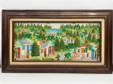 Coastal Haitian Village Scene by Jean Abner Dubic (Haiti,b.1944)