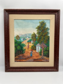 Village Life by Camille Saint Charles (Haiti, 1943-2003) Oil on Canvas