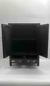 Hand-Painted Asian Lacquer Jewelry Cabinet with Mother-of-Pearl Inlay