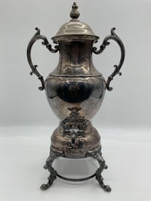Victorian-Style Silver-Plated Samovar with Red Jewel Detail