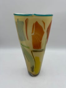 Hand Blown Art Glass Vase with Abstract Multicolor Design