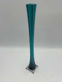 Teal Square Flared Glass Vase