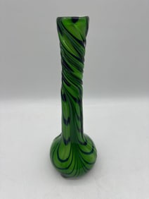 Green Twisted Swirl Art Glass Vase