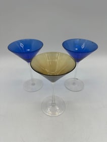 Set of Three Colored Stemmed Glasses