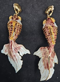 Oversized Enamel Koi Fish Clip-On Earrings