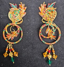 Vibrant Enamel Phoenix-Inspired Clip-On Earrings with Crystals