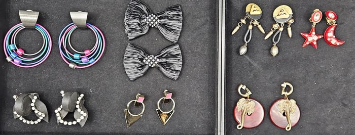 Collection of 7 Pairs Vintage Clip-On Earrings – Mixed Styles and Materials