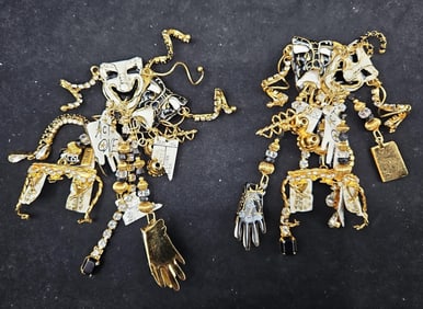 Oversized Mixed-Metal Theater Mask Charm Earrings
