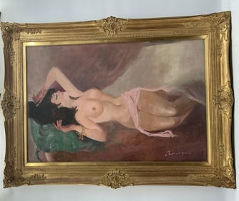 Vintage Reclining Nude by Szatmáry Kálmán (Hungarian,1890-1957) Oil on Canvas