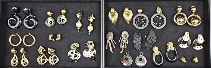 Collection of 17 Pairs Vintage Earrings – Gold and Black and Assorted Designs