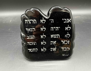 D. Currie Black Ceramic Ten Commandments Tablet with Hebrew Text