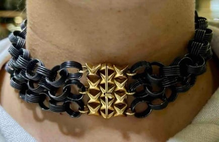 1960’s 18K Yellow Gold & Ionized Steel Choker Necklace and Bracelet Set