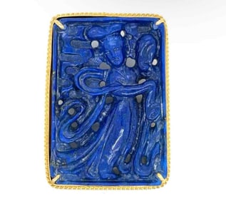 1960’s 14K Yellow Gold Carved Lapis Lazuli Brooch